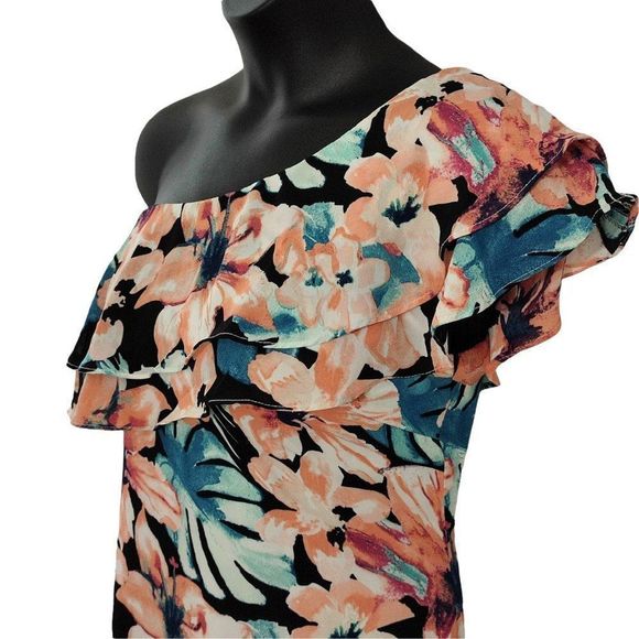 Olivaceous One Shoulder Floral Mini Dress Black - Picture 2 of 4
